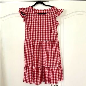 SHEIN Red and White Gingam Tiered Sundress
